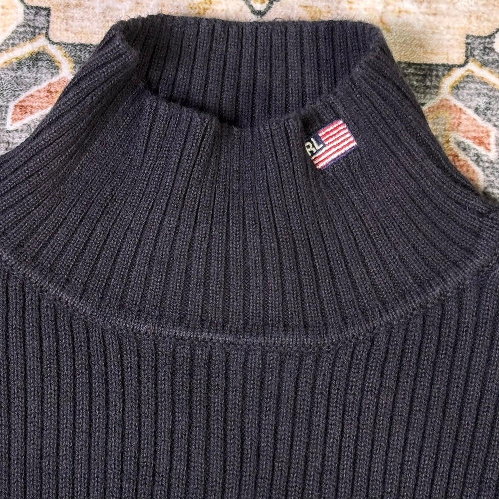 Vintage Polo Jeans Co Ralph Lauren Black Ribbed Mock Neck Sweater Flag Logo y2k - Picture 4 of 12